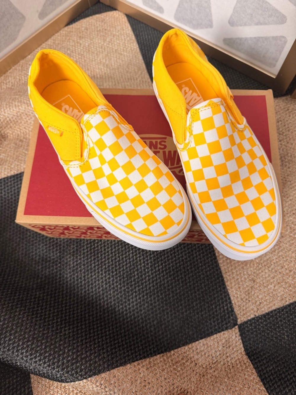 Vans Checkerboard Slip-On Sneakers in Yellow and White - Picture 3 of 6